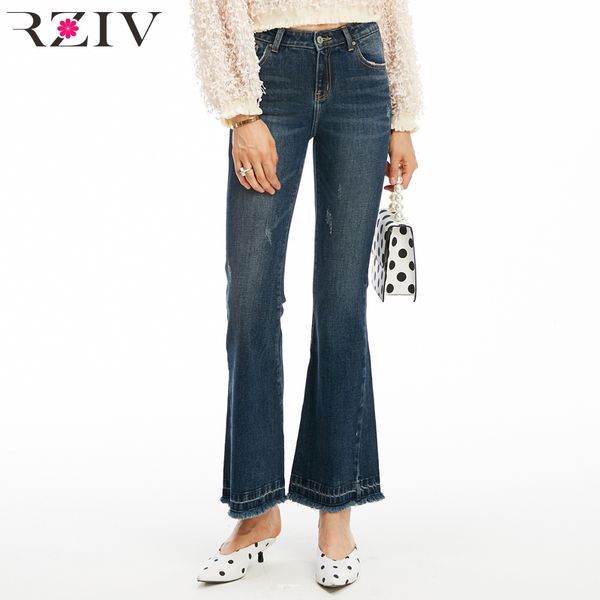 

rziv 2018 autumn women's jeans casual solid color tassel decoration worn high waist slim micro- jeans, Blue
