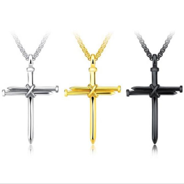 MIC 12 Stück Mode Nägel Kreuz Legierung Charm Anhänger Halskette für Männer Schmuck Zubehör 3-Farben-Auswahl