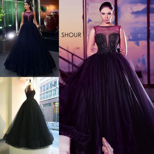 

modest 2017 black tulle formal celebrity evening dresses sheer neck backelss illusion bodice sequined prom pageant party gowns custom made, Black;red