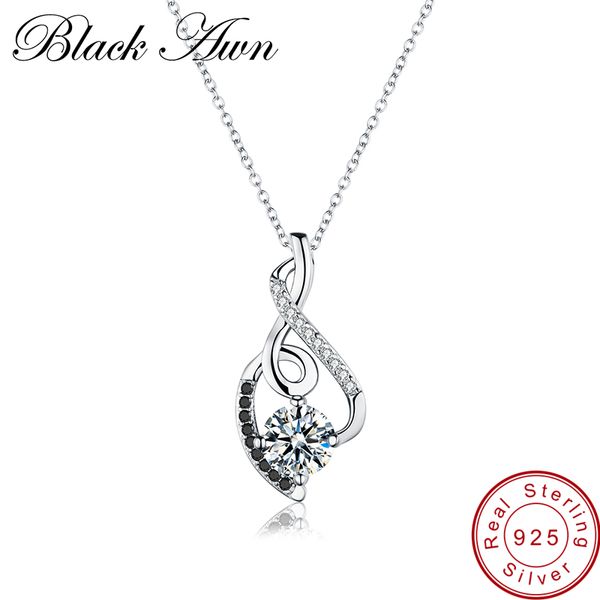 

black awn] femme genuine 100% 925 sterling silver necklaces pendants jewelry black&white stone necklace women bijoux p081