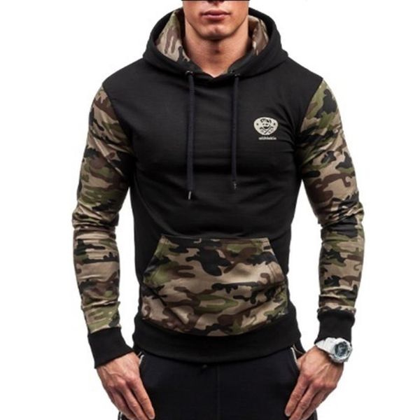 

brand 2017 hoodie splicing camouflage hoodies men fashion tracksuit male sweatshirt hoody mens purpose tour hoodie xxl, Black