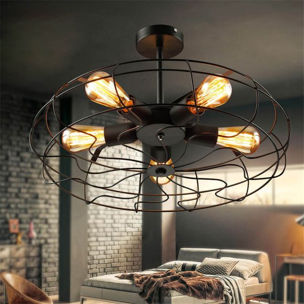 

vintage retro industrial fan ceiling lights american country kitchen loft lamp iron material install 5pcs e27 edison light bulbs