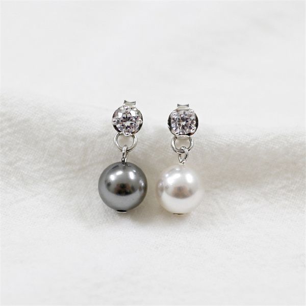 

jsmpfy new fashion white gray natural freshwater pearl earrings genuine 925 sterling silver zircon pearl drop earrings for women, Golden;silver