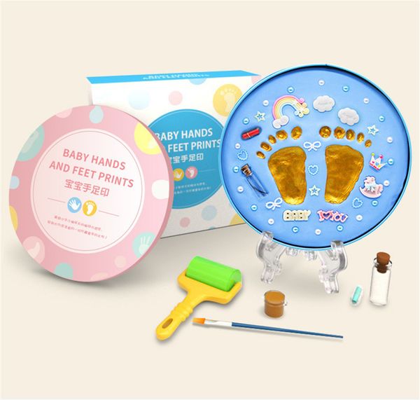 

taoqueen pink box girls baby souvenirs hand and footprint makers soft modeling clay inkless handprint footprint set for infant