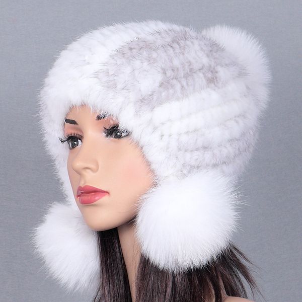 

weaving hat mink hair lady ball winter winter warm helmet hat thick new, Blue;gray