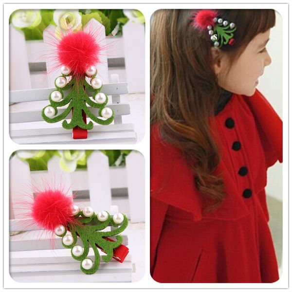 

new arrival christmas hairclip girl pearl christmas tree hair clips girls hair accessories floral headwear 10pcs /lot