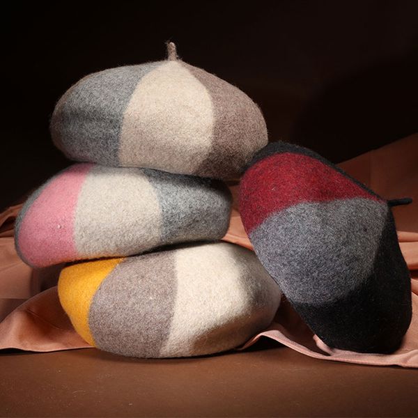 

beret women winter red black wool beret hat women french hat female hats winter colorful, Blue;gray