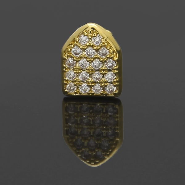 

europe and america fashion hip hop gold braces a single tooth with tiny zircons, Silver
