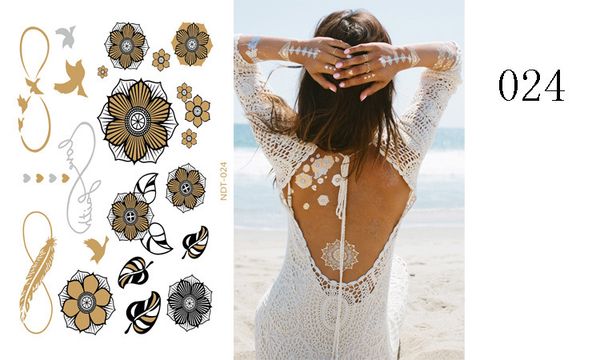 

fashion temporary tattoo sticker bohemian hippie fake tattoo art music festival party wedding gold glitter tattoos for women
