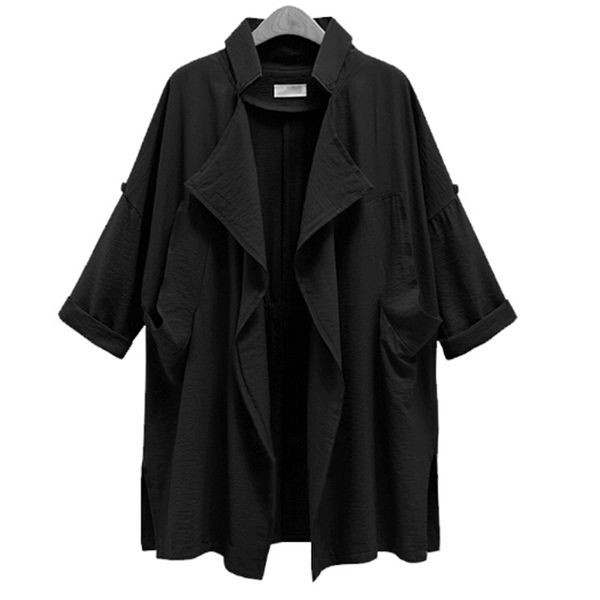 

women overcoat winter black trench coat casual loose long sleeve plus size thin windbreaker vintage woman spring coat streetwear, Tan;black