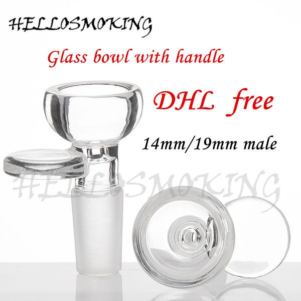 

DHL прозрачная стеклянная чаша с ручкой для стеклянного Бонга 14мм 19мм мужской соединительный патрубок водопроводная труба нефтяная вышка сухой держатель травы hellosmoking 698