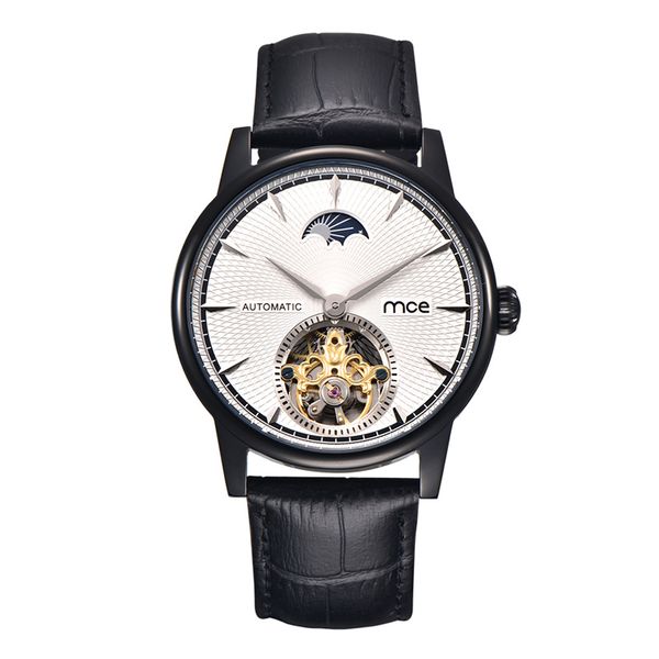 

drop shipping mce automatic brand wristwatch black skeleton luxury men watch, Slivery;brown