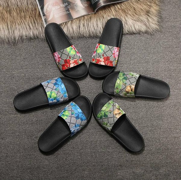 

2017 mens and womens fashion causal slippers boys &girls tian blooms print flower slide sandals outdoor beach flip flops size 34-45, Black