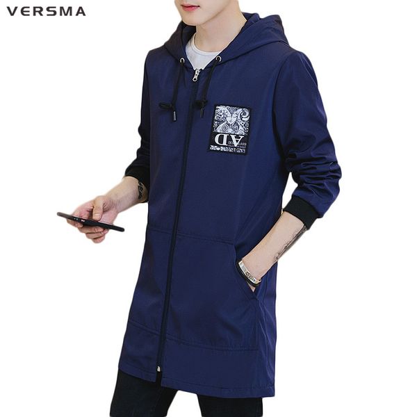 

versma 2017 autumn casual men's long trench coats jackets mens hooded long black green trench coat jacket men overcoat plus size, Tan;black