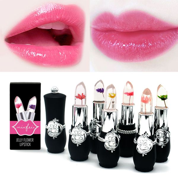 

6 styles flower crystal jelly lipstick magic temperature change color lip balm makeup non-stick cup long-lasting lipstick wholesale