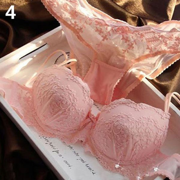 

women lace flower embroider bow decor push up bra set knickers lingerie, Red;black