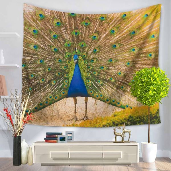 

150*130cm tapestries hand-painted peacock patttern tapestry polyester wall carpet living room throw yoga mat towel beach shawl