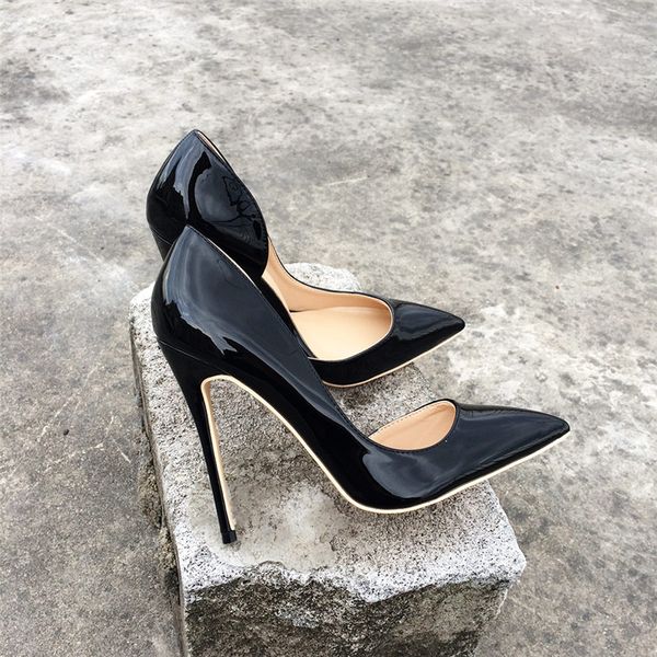 

2019 fashion lady women black patent leather high heels shoes girls sole stiletto red poined toe high-heeled shoes pump
