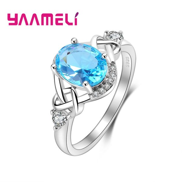 

yaameli blue zircon crystal wedding jewelry solid 925 sterling silver engagement promise ring gift for lady, Golden;silver