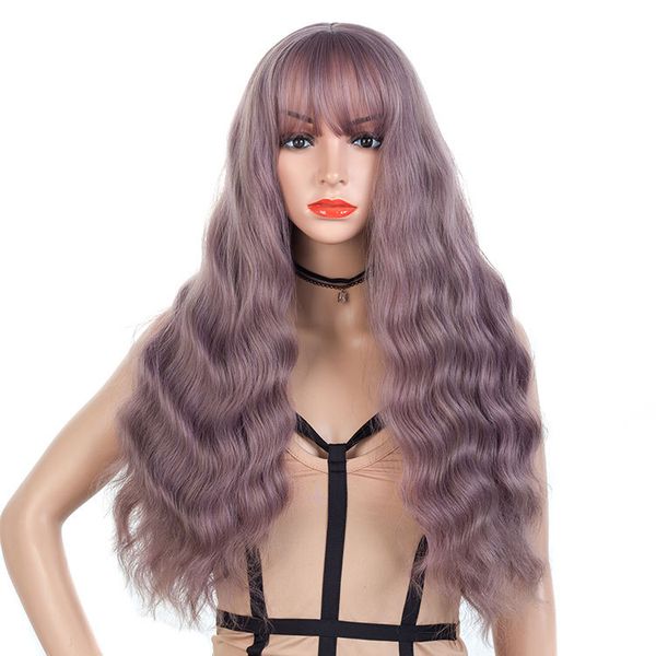 

женщины длинные синтетические парик вьющиеся волосы кукурузы сжигания химических волокон небольшие волнистые головы тепла ressiant парик, Black