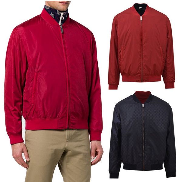 

man reversible bomber jacket two side wear red and navy blue trim fit short style v-neck full zipper outerwear mens, Black;brown
