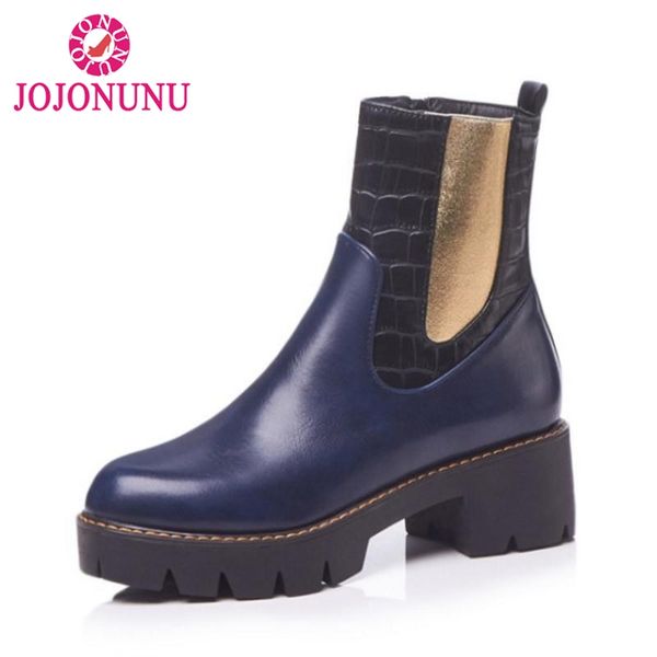 

jojonunu size 34-43 women ankle boots platform winter warm fur shoes woman high heel boots patchwork mixed color women shoes, Black