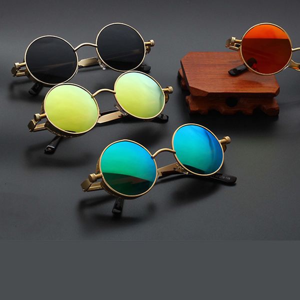 

fashion steampunk sunglasses women retro round metal sunglasses female flip circular vintage sun circle glasses for men uv400, White;black