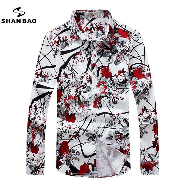

wholesale-shan bao clothing romantic floral shirt men autumn high quality comfortable cotton printing casual long-sleeved shirt, White;black