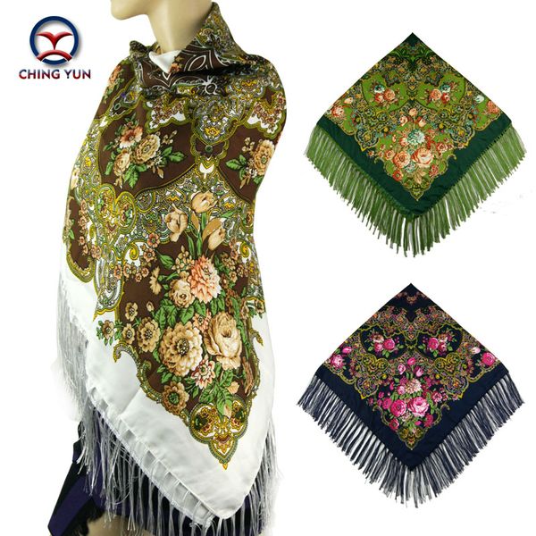 

2017 зима новая мода женская кисточкой шарф площадь цветочные печатных марка шали женский шарф женщины хлопок шарфы обертывания 120-4, Blue;gray