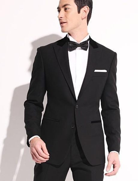 

two buttons black groom tuxedos groomsmen peak lapel man blazer mens wedding suits (jacket+pants+tie) h:733, Black;gray