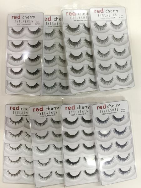 

50 lots red cherry false eyelashes natural long eye lashes extension makeup professional faux eyelash winged fake lashes wispies y124 y105