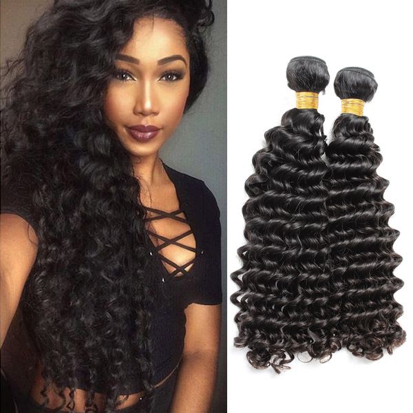 

brand original hair 2pcs/lot 10-24inch brazilian human hair deep wave unprocessed brazilian original hair extension bellahair ing, Black