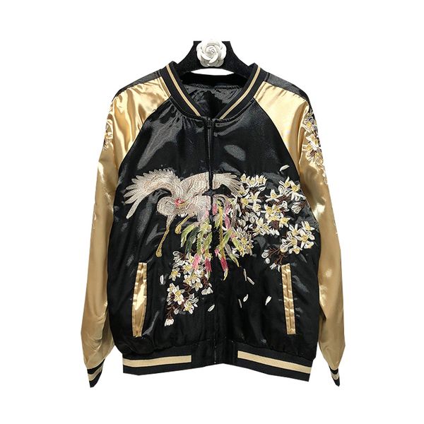

gruiiceen autumn streetwear fashion jacket women embroidery outerwear double wear bf style jacket coat plus size 4xl, Black;brown