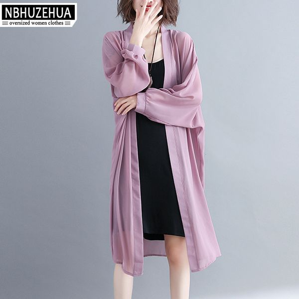 

nbhuzehua a392 long chiffon women kimono cardigan thin v neck plus size loose blouse shirts female summer 4xl 5xl 6xl, White