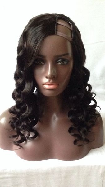 

9a u part human hair wigs body wave brazilian virgin u part wig for black women 2*4 right opening upart wigs, Black;brown