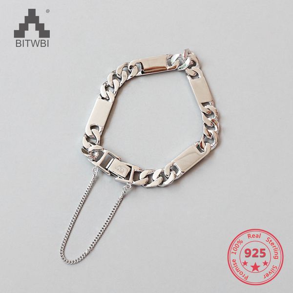 

s925 sterling silver simple chain bracelet personality retro glossy wild silver chain, Golden;silver