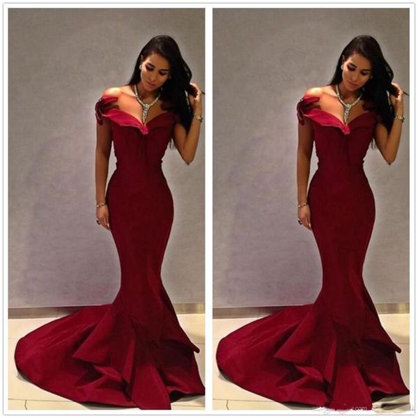 

red off the shoulder mermiad prom dresses long ruffles floor length zipper back evening dresses, Black