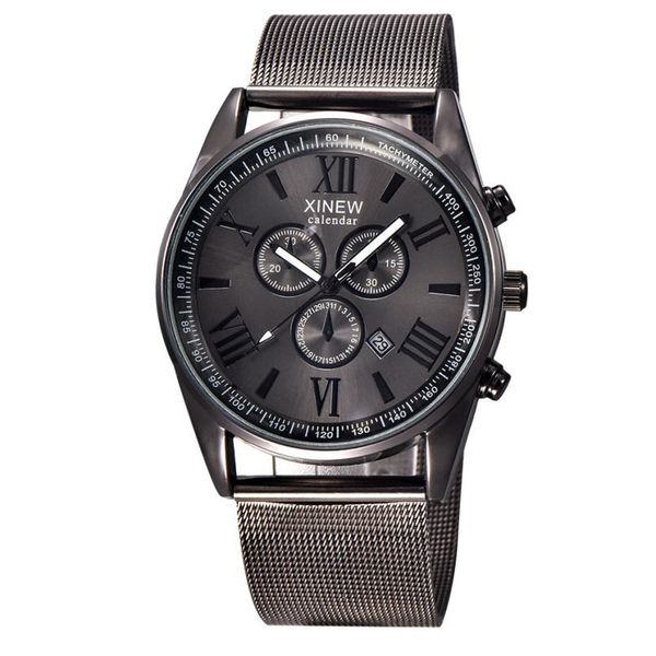 

fast sending men's multifunction day date analog quartz stainless steel mesh wrist watch bracelet gift drop ship l0808, Slivery;brown