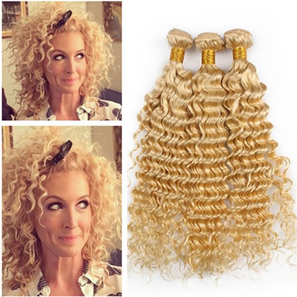 

9a russian blonde human hair weaving deep wave #613 blonde virgin remy human hair weave bundles 3pcs lot deep wave hair wefts extensions, Black