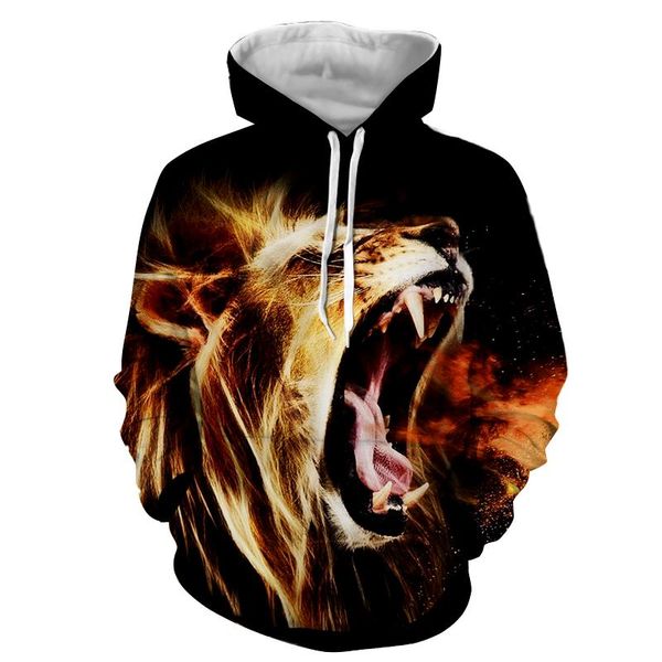 

anger lion men hoodies women hooded sweatshirts autumn novelty pullover male tracksuits fashion printed casual outwear s-5xl 3d hoodie, Black