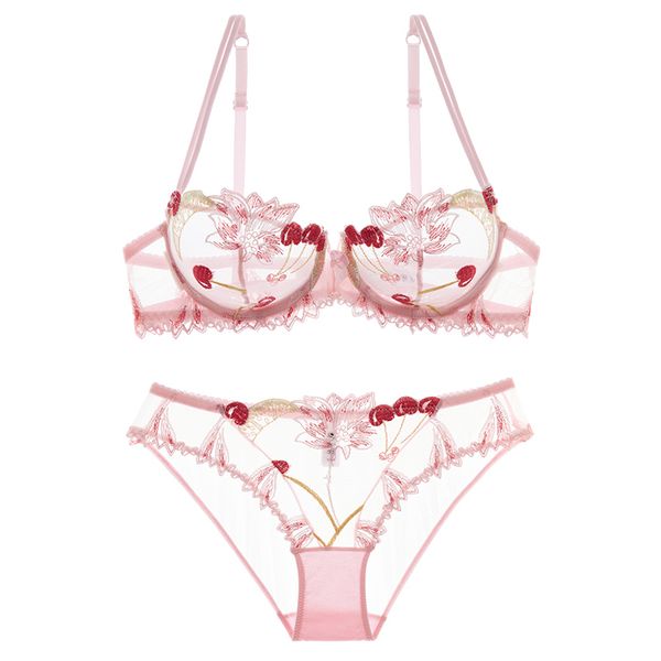 

osemiss ultra-thin transparent sponge-underwear bra mesh embroidery breathable steel ring autumn and winter bra, Red;black