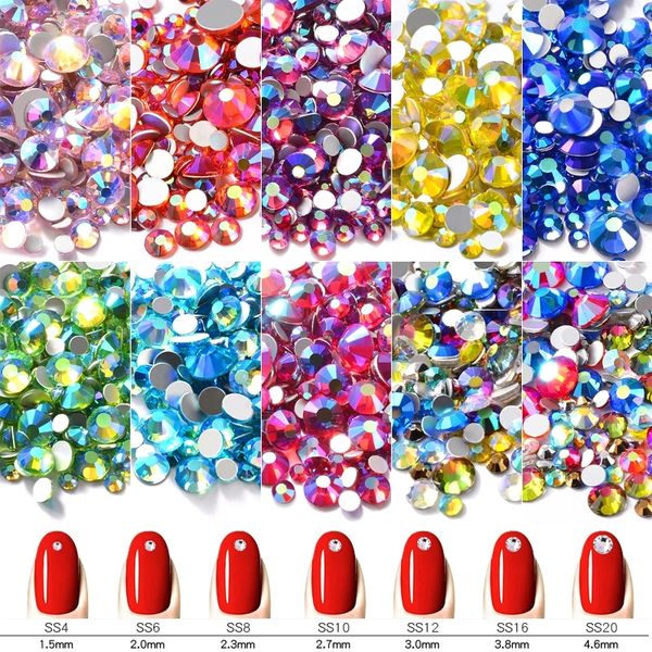 

1pack ss6-ss20 mixed size shiny colorful crystal ab rhinestones flatback 3d glass strass manicure accessories10 color options, Silver;gold