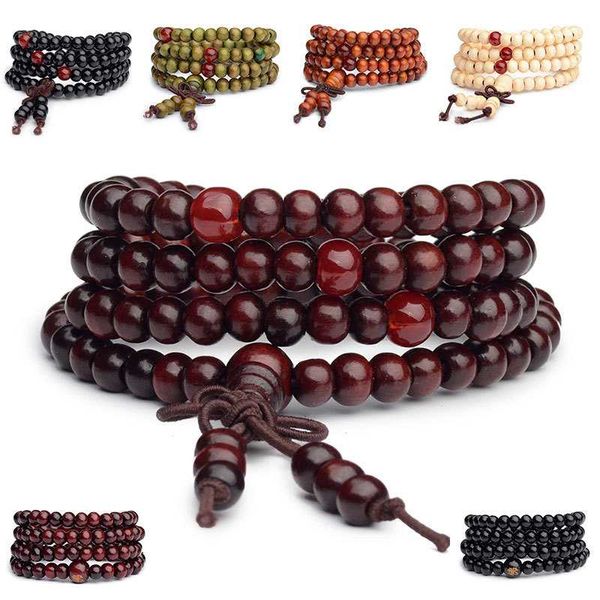 

wild jewelry multilayer round 6mm beads buddha prayer men women bracelets 108 wood bead natural sandalwood gift bracelet, Black