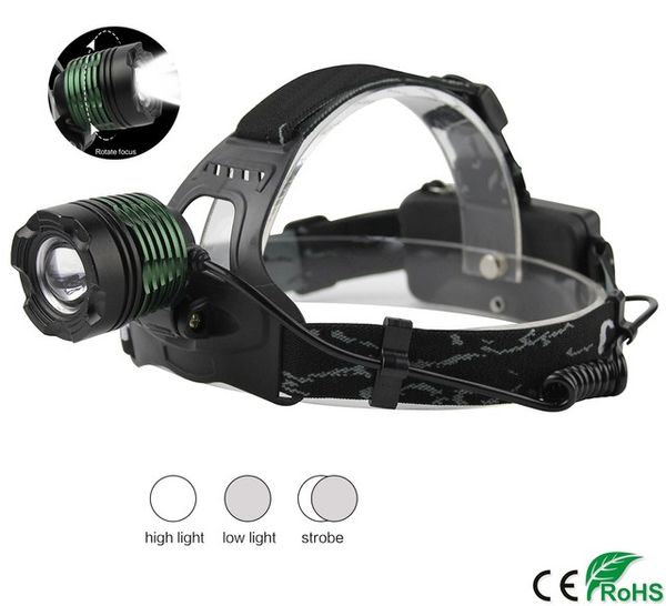 XM-L T6 LED Torcia frontale zoomabile 3 modalità Interruttori luce Faro da caccia regolabile Torcia portatile Torcia da testa per auto da pesca