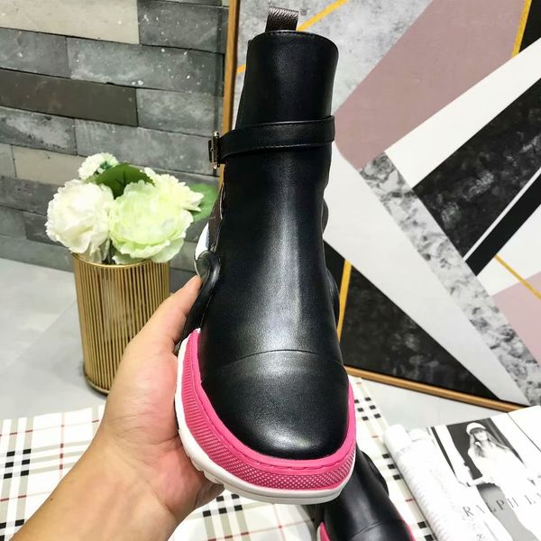 

real leather women patch color trainers high sneakers 2018 autumn winter ladies martin boots shoes ankle motorcycle boots fema, Black