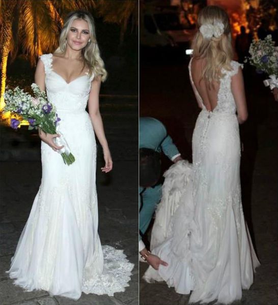

generous backless lace mermaid wedding dresses sweetheart cap sleeve appliques long wedding dress vestidos de noiva, White
