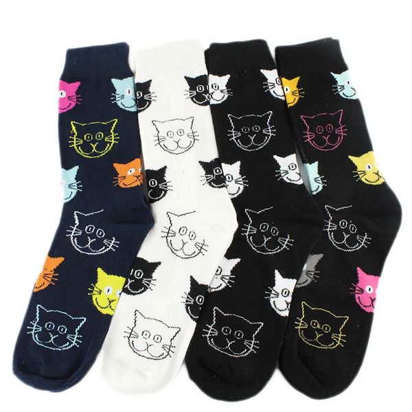 

cosplacool]4 pairs/nox box colorful cat head skateboard socks men in tube meias fashion cotton absorbent elastic sokken, Black