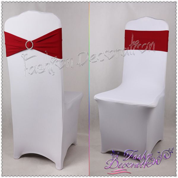 

wholesale-pink color lycra spandex chair band with acrylic diamond buckle