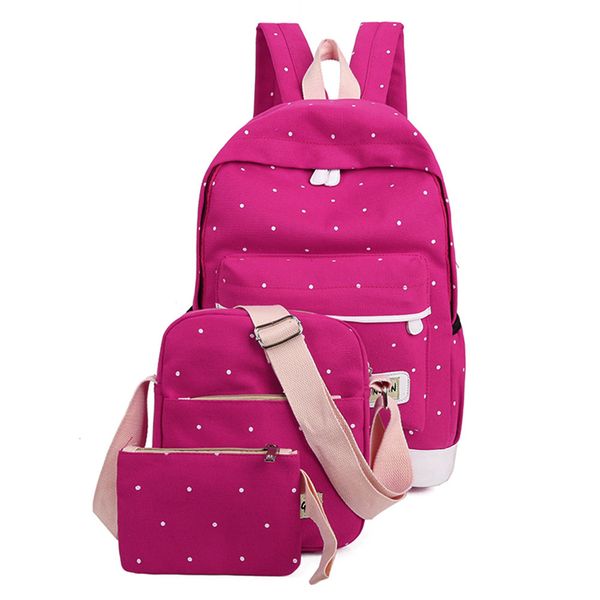 

fresh canvas women backpack big girl student book bag with purse lap3pcs set bag ladies school new