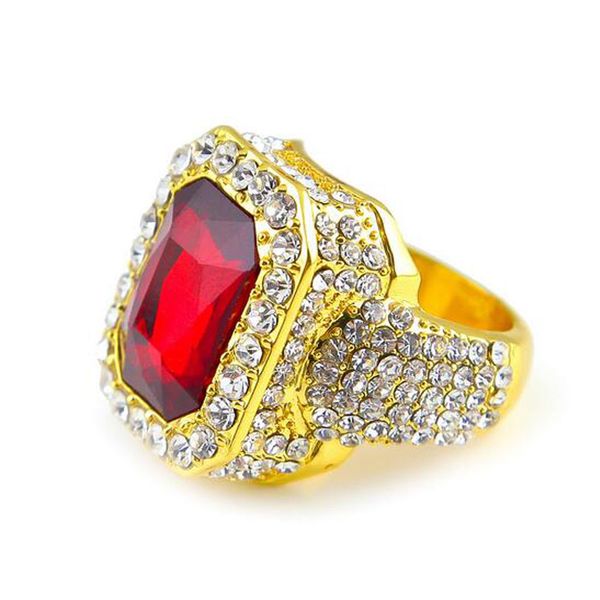 

mens 18k gold plated red blue ruby hip hop rings famous brand iced out micro pave cz ring punk jewelry size available, Golden;silver